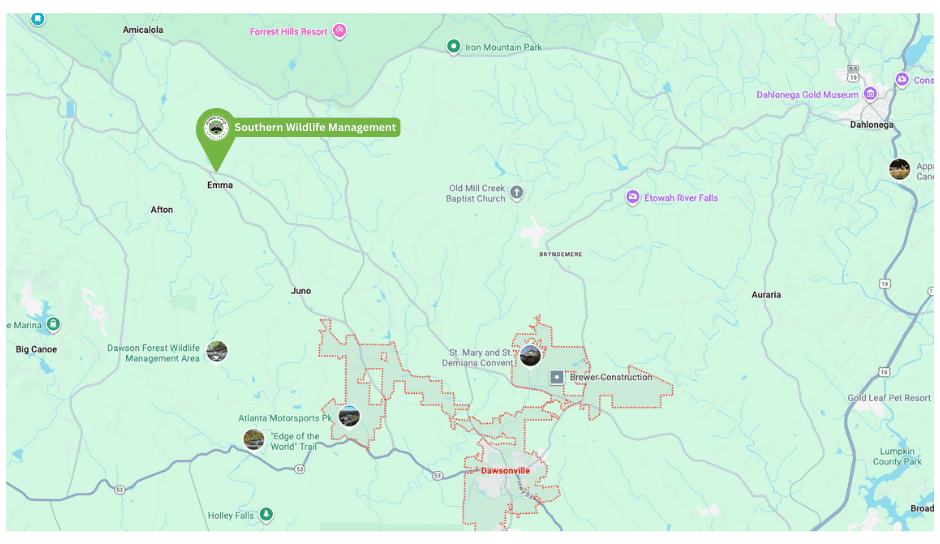 Southern Wildlife Management Dawsonville Location Map